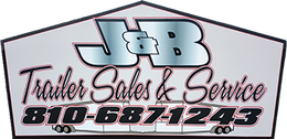 Logo for J&B Trailer Sales & Service. White background, black outline, phone number: 810-687-1243.