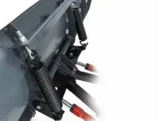 Snowplow with black springs and red hydraulic cylinders.