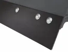 Black metal plate with three silver rivets.