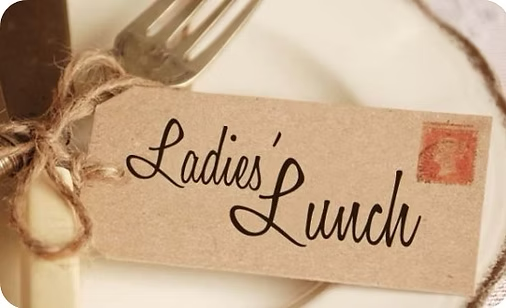 A tag on a plate that says ladies lunch