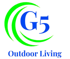 Logo for "G5 Outdoor Living". Blue "G5" inside a green swirl, text "Outdoor Living" below.