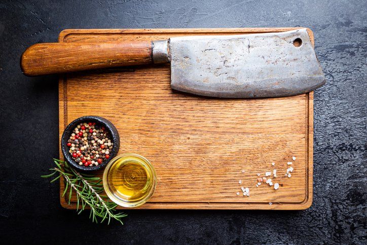 Cutting Board and Seasonings With Meat Cleaver — Spokane Valley, WA — Tri-State Market Supply