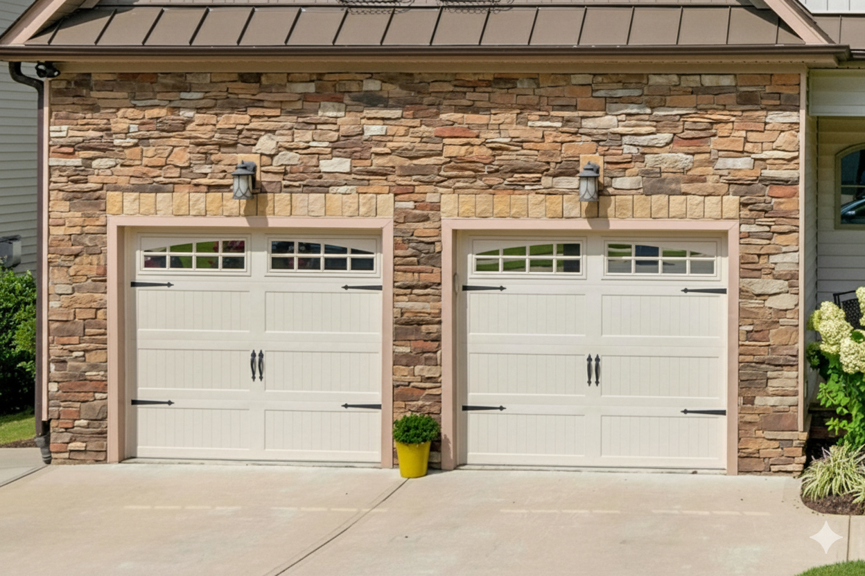 Contemporary white garage door with frosted glass windows and black accents for a modern Jacksonville home.