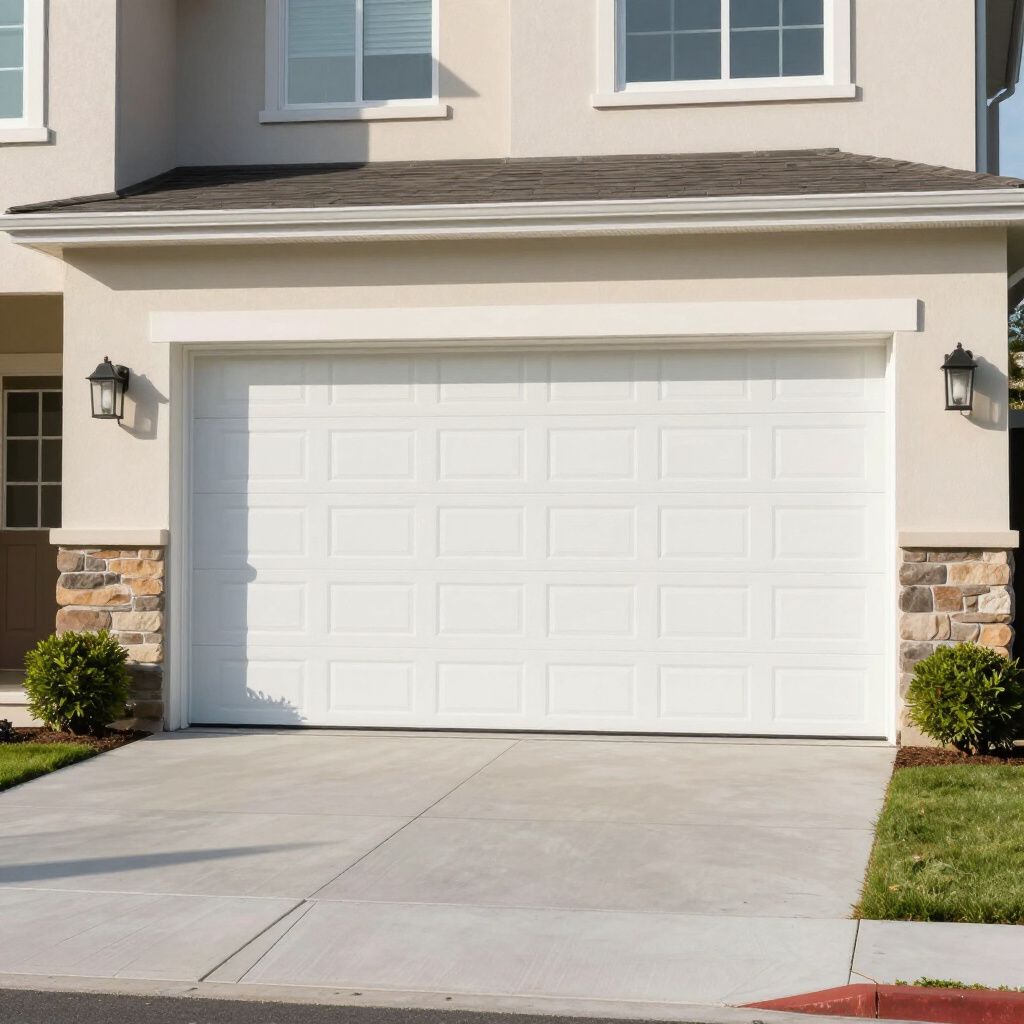White traditional raised-panel garage door installation on a modern St. Johns home.