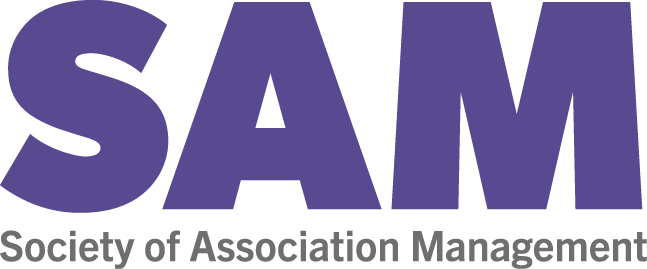 a purple logo for the society of association management