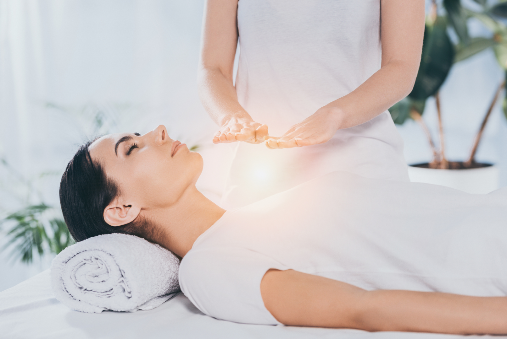 A purple and blue background with a white circle in the middle.