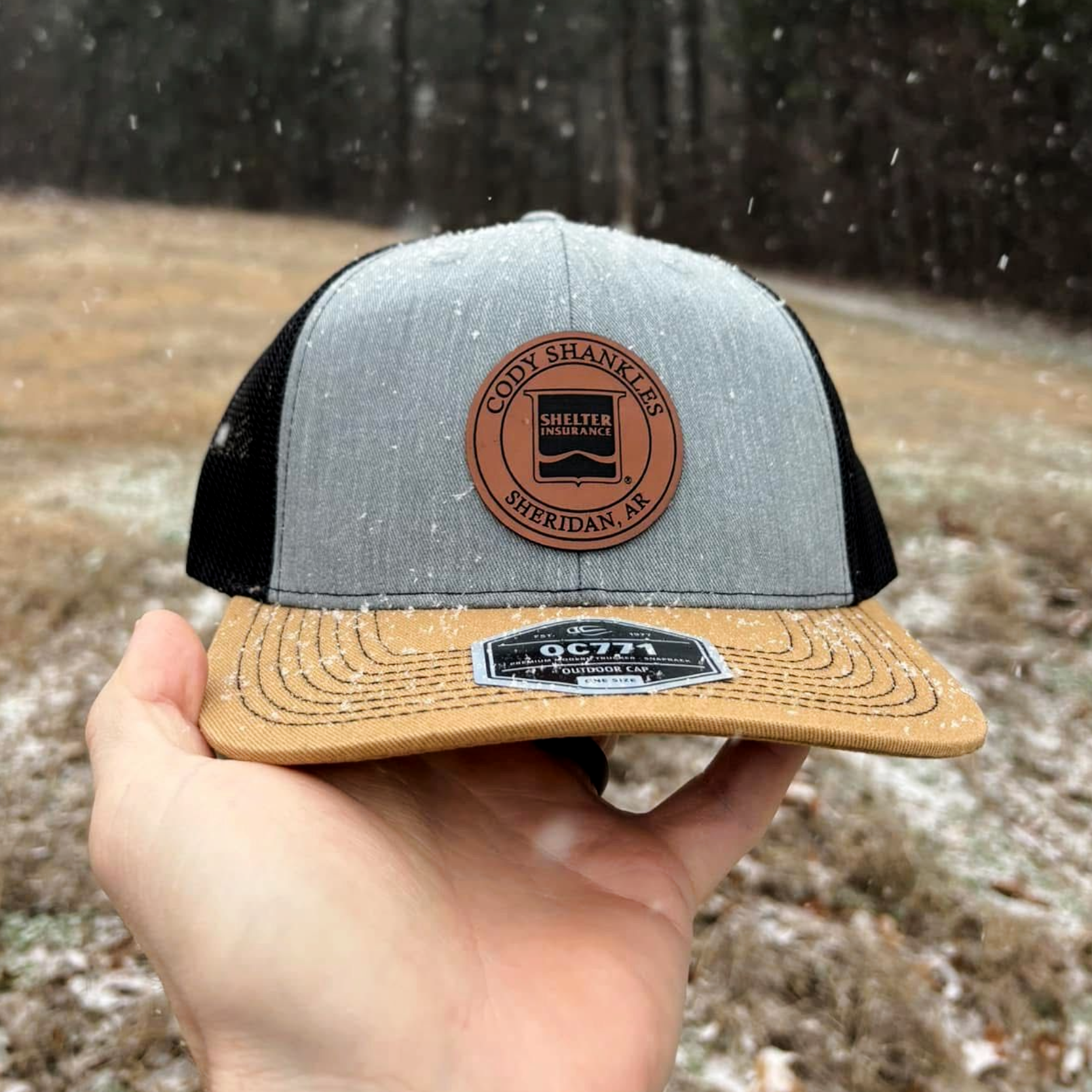 Engraved Patch Hat Big Pine Customs Inc Black Grey Tan