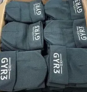 Six dark gray beanies with