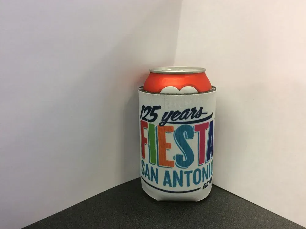 A can in a koozie that says 
