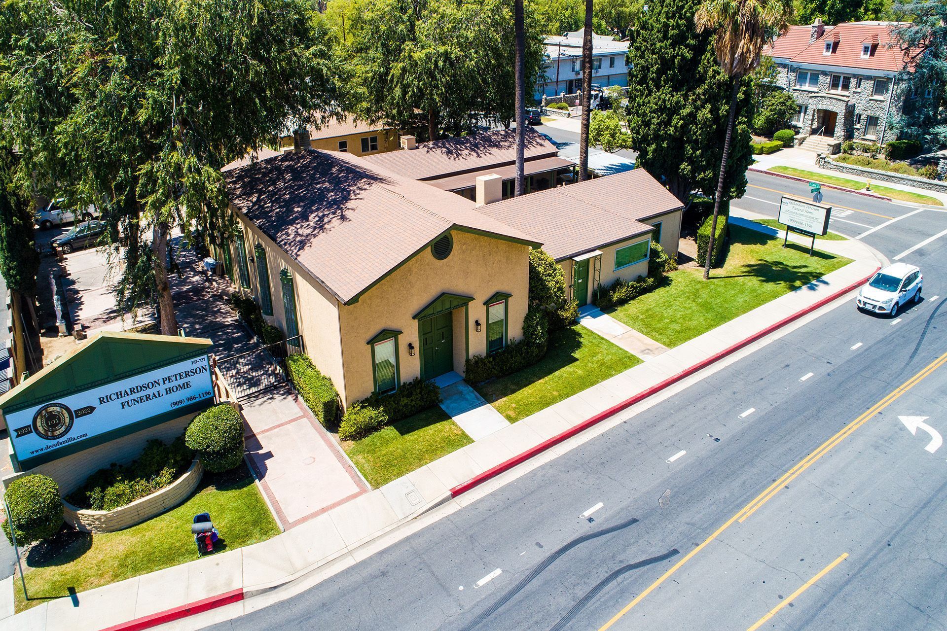 green and tan funeral home