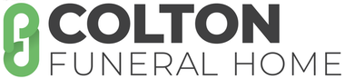 The logo for colton funeral home is green and black.