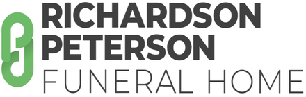 The logo for richardson peterson funeral home is green and black.