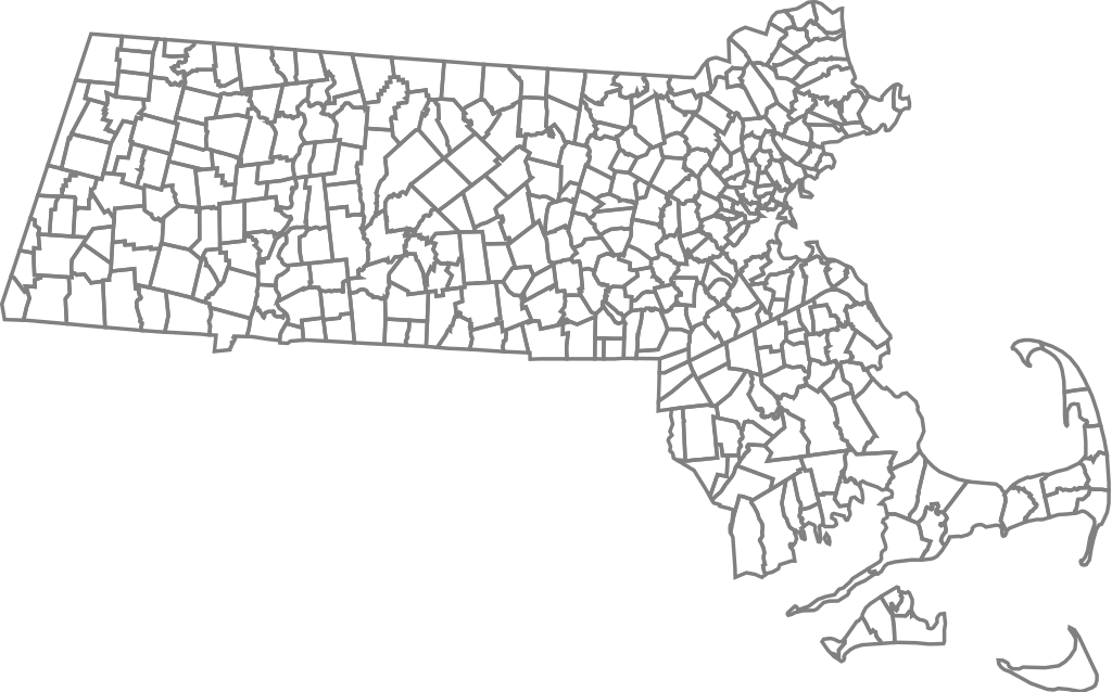 A black and white map of the state of massachusetts