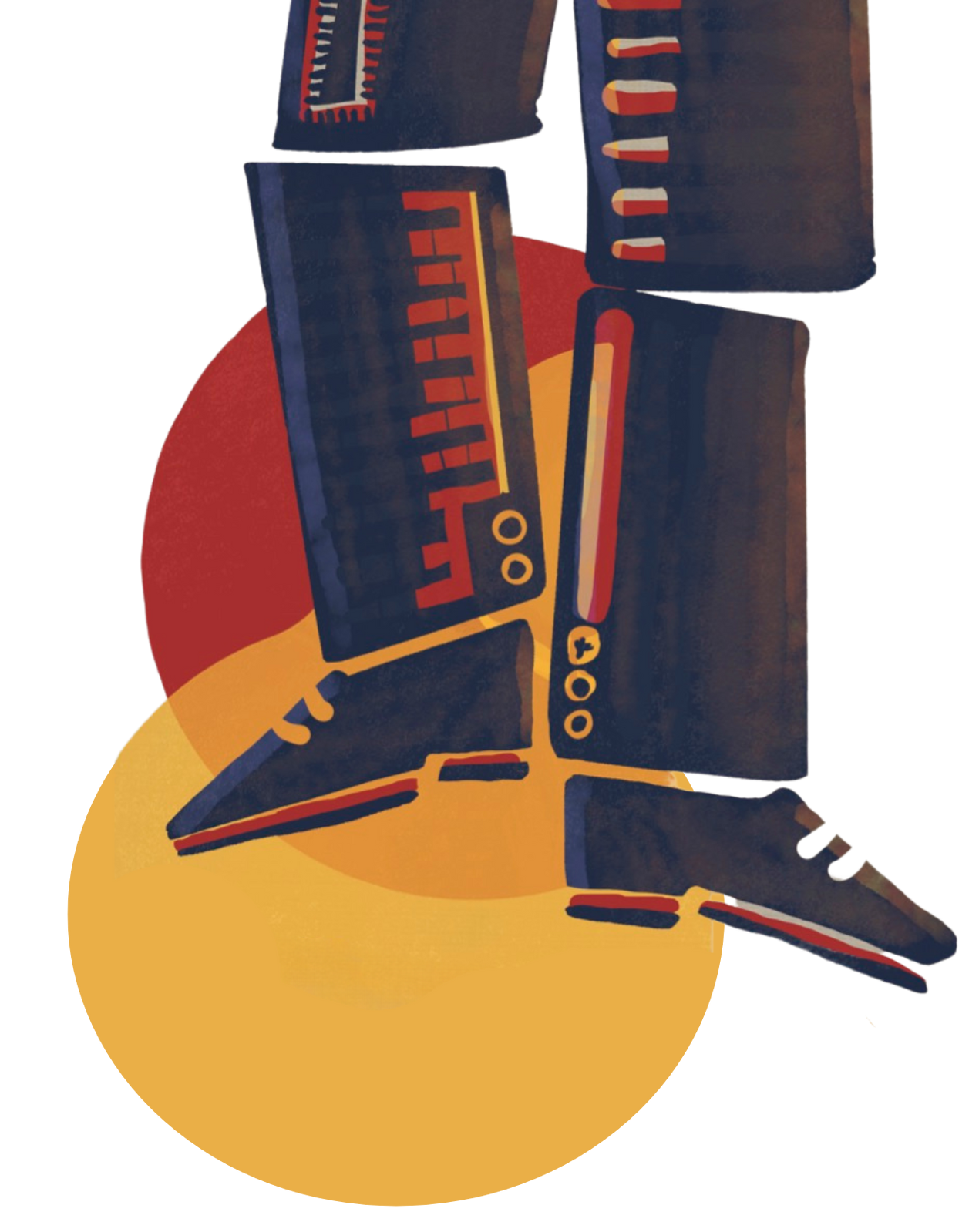 En tegning af en robots ben med en rød cirkel i baggrunden