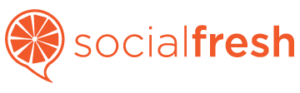 A logo for socialfresh with an orange slice in a speech bubble