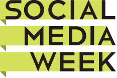 The logo for social media week is yellow and black.