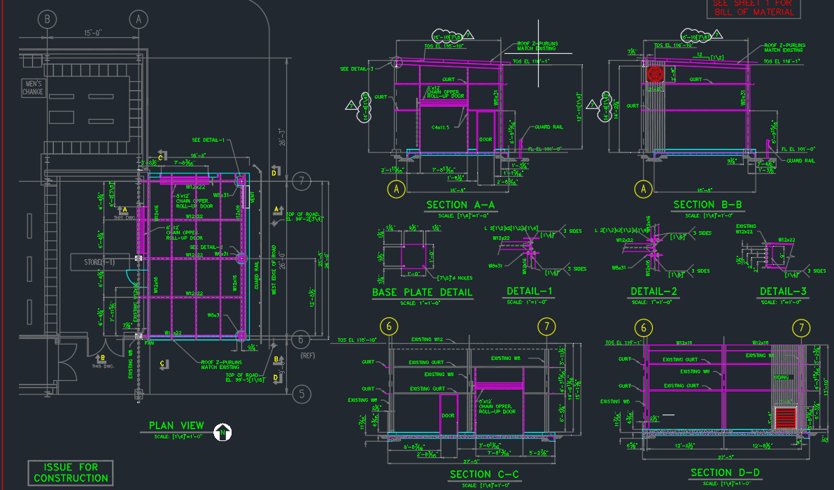 A black and green drawing of a building