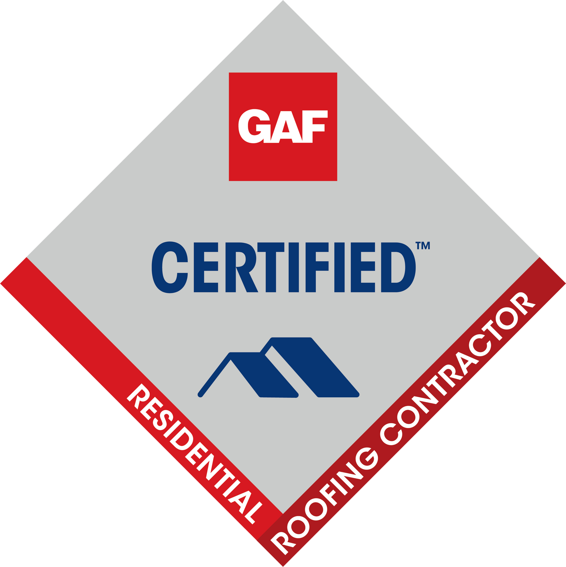 GAF Certified Weather Stopper Roofing Contractor logo with red, white, and gray colors.