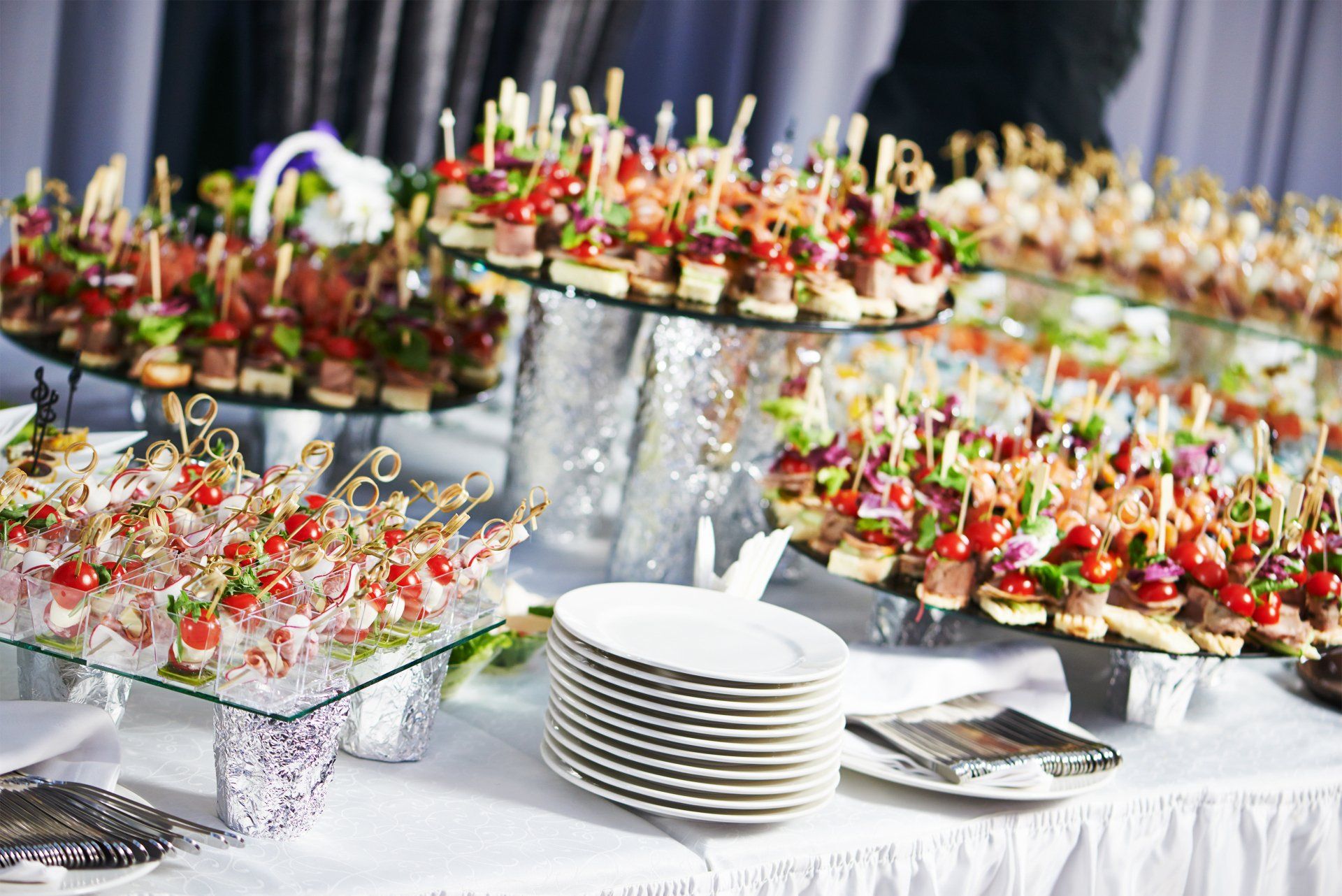 catering services background with snacks on guests table in restaurant at event party