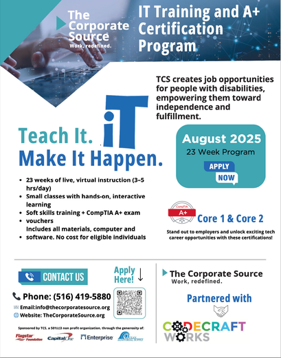 A poster for the corporate source IT training and A+ certification program