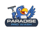 The logo for paradise pro wash shows a house and palm trees.