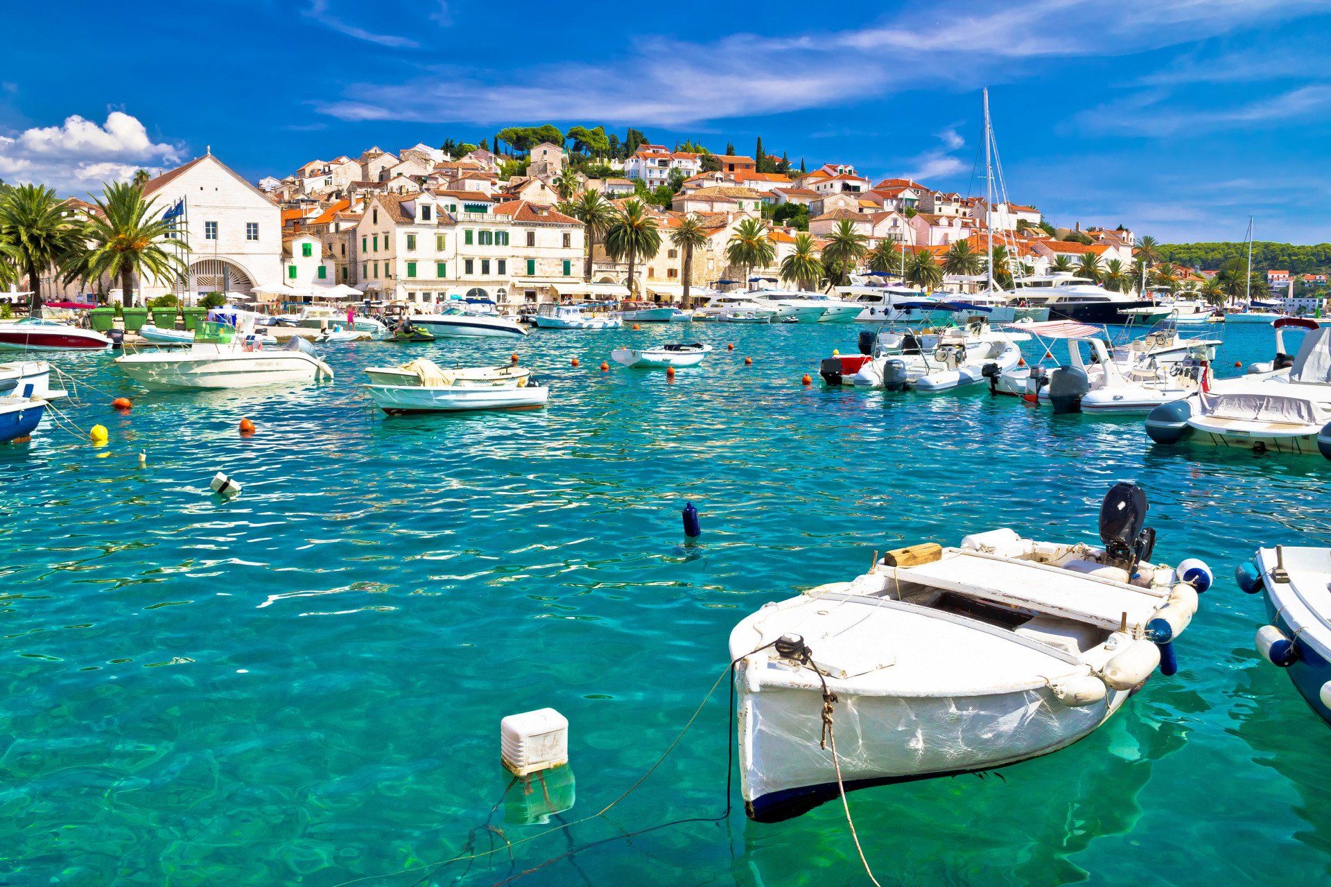 A typical Croatian harbour mixed with yachts and small fishing boats.