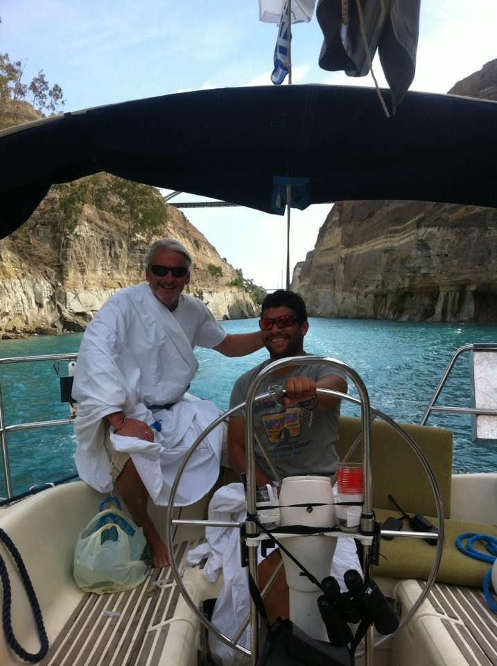 Sailing Starboard owner on a yacht in the Corinth Canal