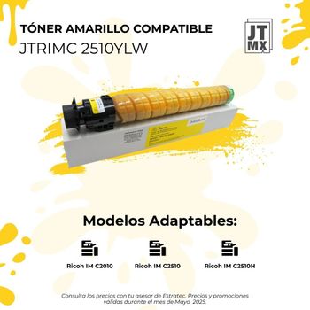 Un cartucho de tóner amarillo está encima de una caja blanca.