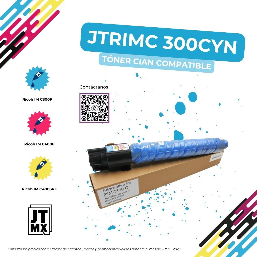 Un cartucho de tóner azul está encima de una caja de cartón.