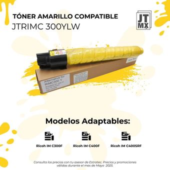 Un cartucho de tóner amarillo está encima de una caja de cartón.