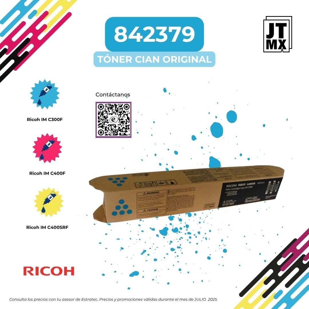 Una imagen de un tóner cian original para ricoh.