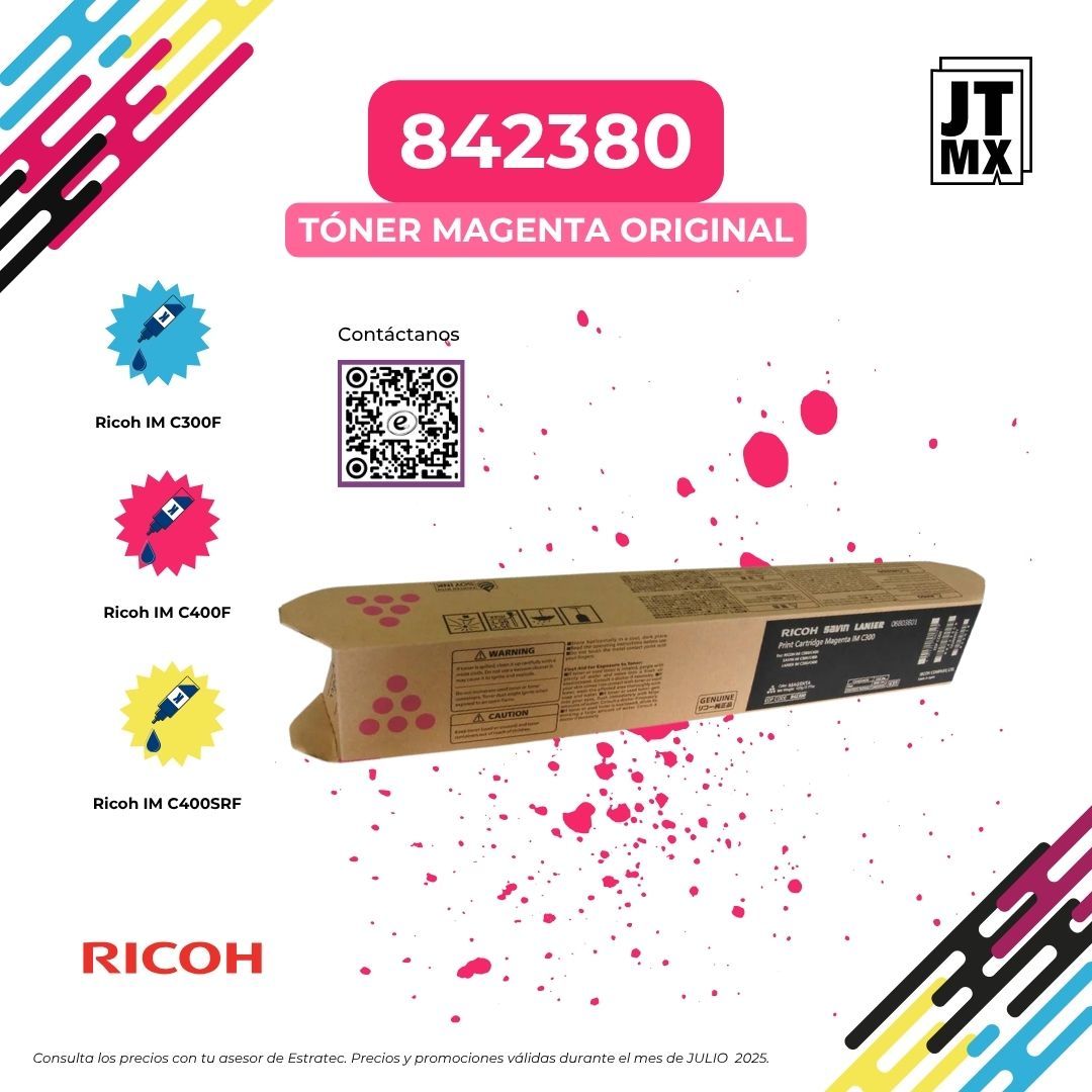 Una imagen de un toner magenta original 842380 ricoh.