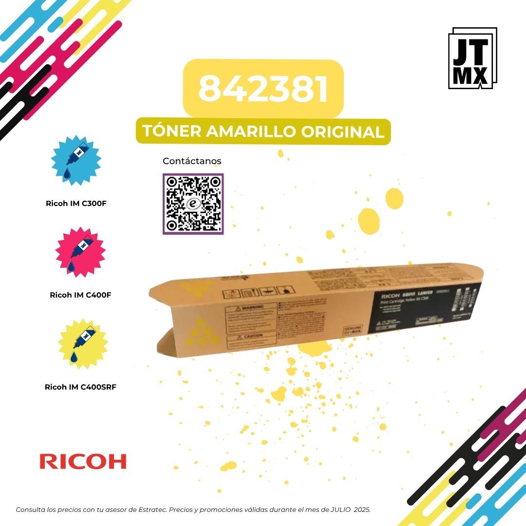 Una imagen de un toner amarillo original ricoh.