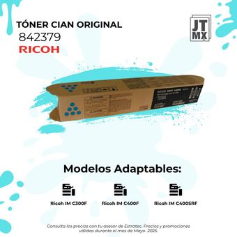 Una imagen de un tóner cian original para ricoh.