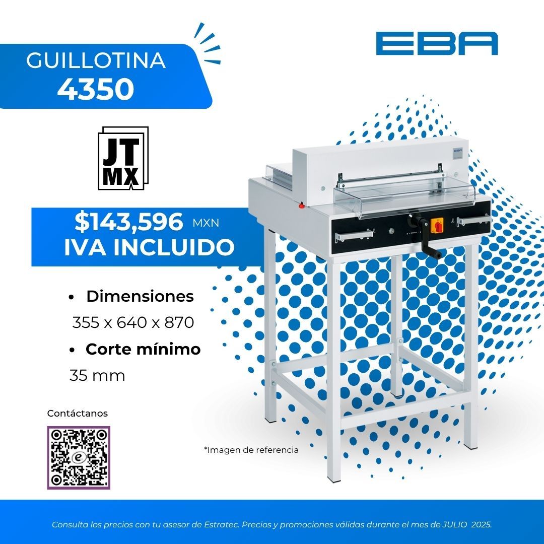 Un anuncio de una guillotina cortadora de papel modelo 4350
