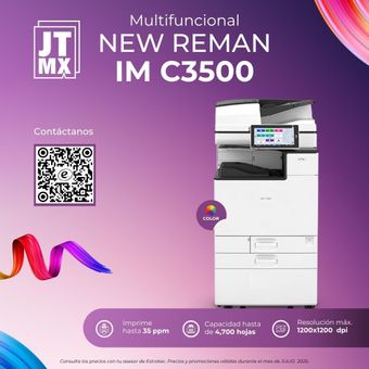 Un anuncio de una nueva impresora remanufacturada IM C3500