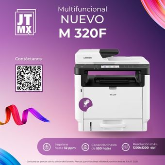 Un volante para una impresora que dice nuevo m 320f