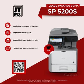 Un anuncio de una impresora que dice usada pasando copia sp 5200s