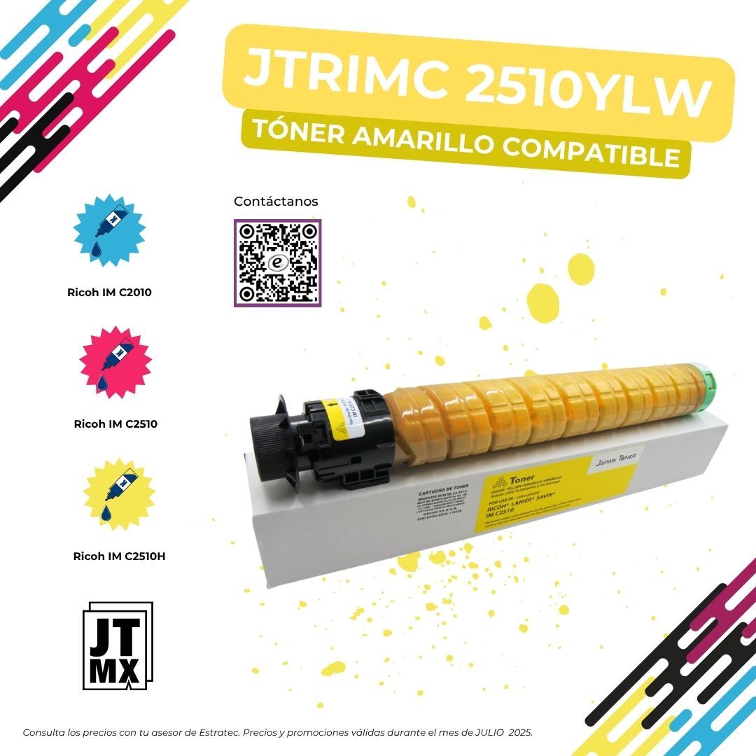 Un cartucho de tóner amarillo está encima de una caja blanca.