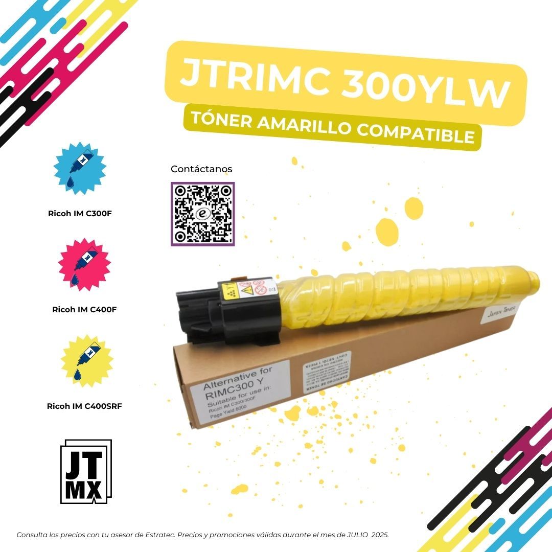 Un cartucho de tóner amarillo está encima de una caja de cartón.