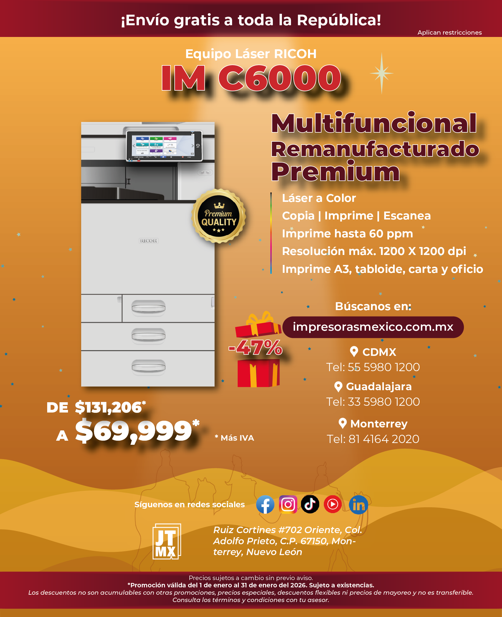 Un anuncio de una nueva impresora remanufacturada IM C3500