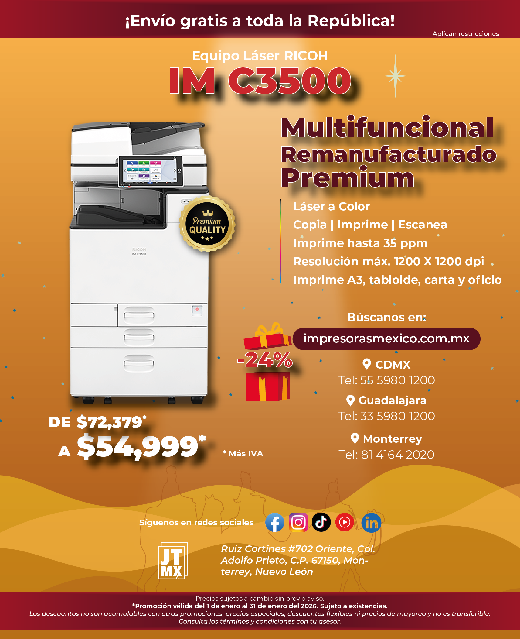 Un póster para una nueva impresora remanufacturada MP C3504EX