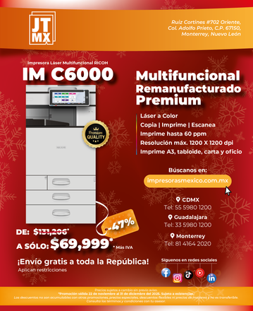 Un anuncio de una nueva impresora remanufacturada IM C3500