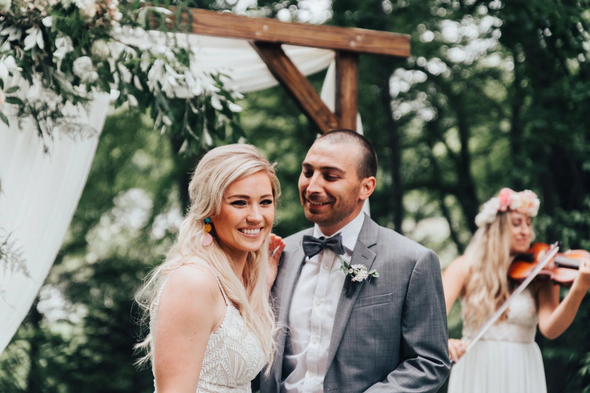 Wedding couple smiling