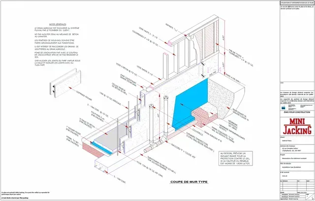 Un dessin isométrique d'un bâtiment avec un mur bleu