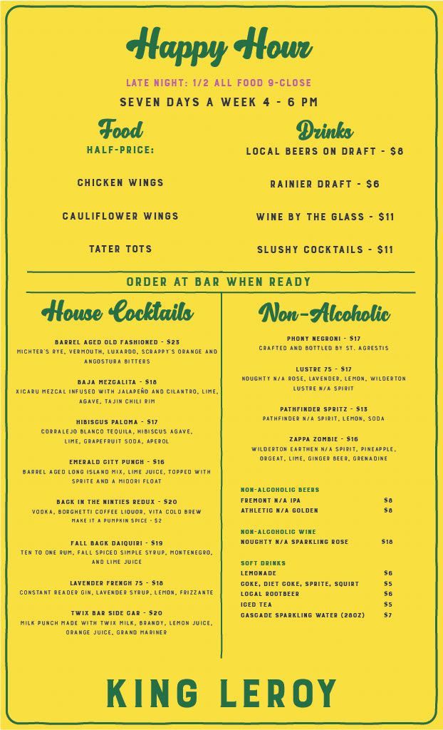 Seattle Menu side 2