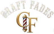 Craft Fades logo with gold G and F over a barber pole, arched text above.