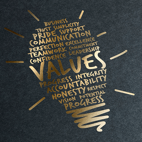 An infographic of a lightbulb made up of text.