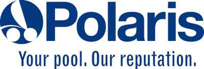 A blue and white logo for polaris your pool our reputation