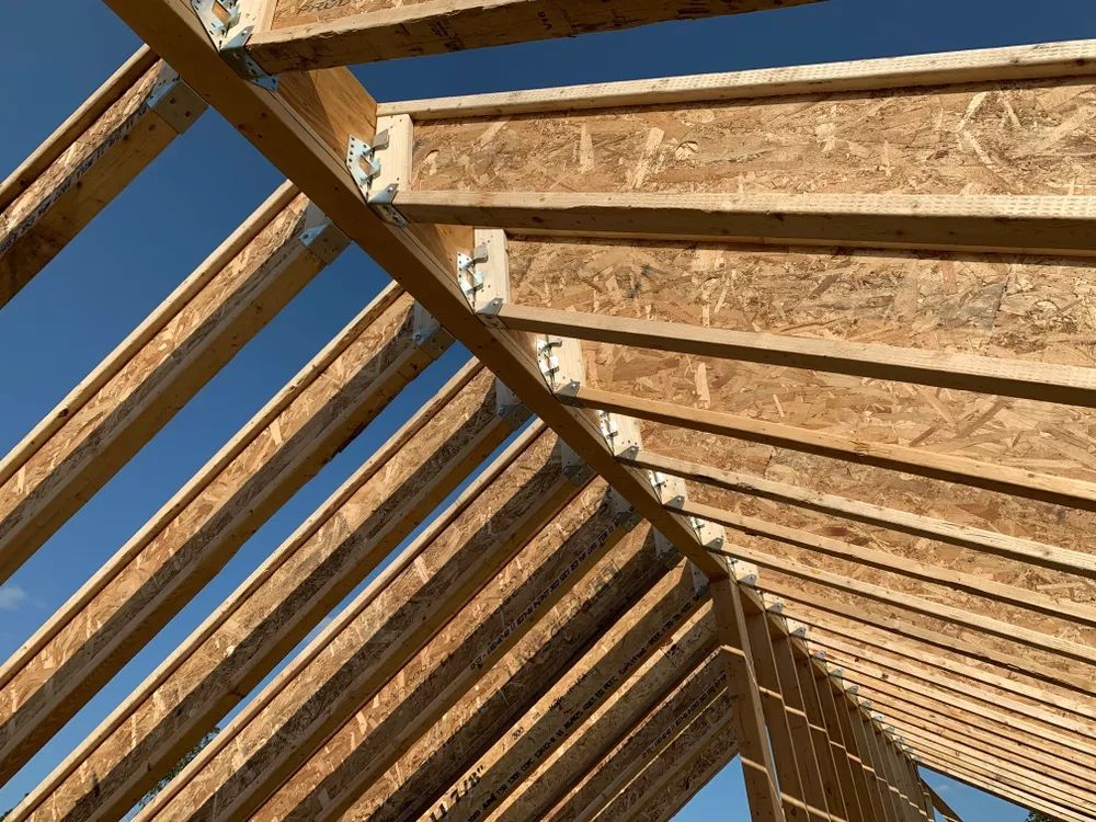 Looking up at the ceiling of a building under construction